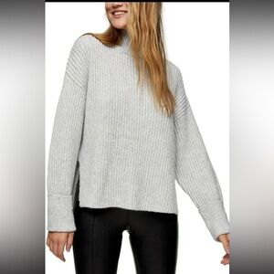 Grace The Perfect Fit mock neck, chunky knit, oversized sweater in gray.